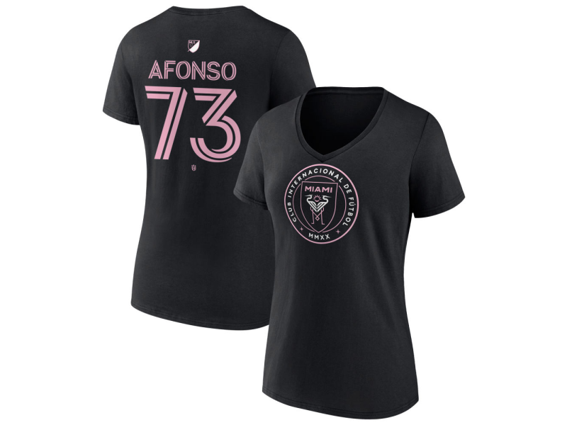 Women's Inter Miami CF Authentic Stack #73 Leonardo Afonso V-Neck T-Shirt - Black