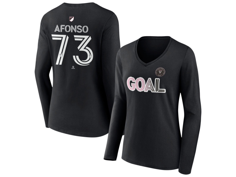 Women's Inter Miami CF Goal #73 Leonardo Afonso V-Neck Long Sleeve T-Shirt - Black