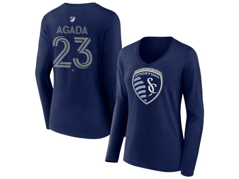 Women's Sporting Kansas City #23 William Agada Team Authentic Long Sleeve V-Neck T-Shirt - Navy
