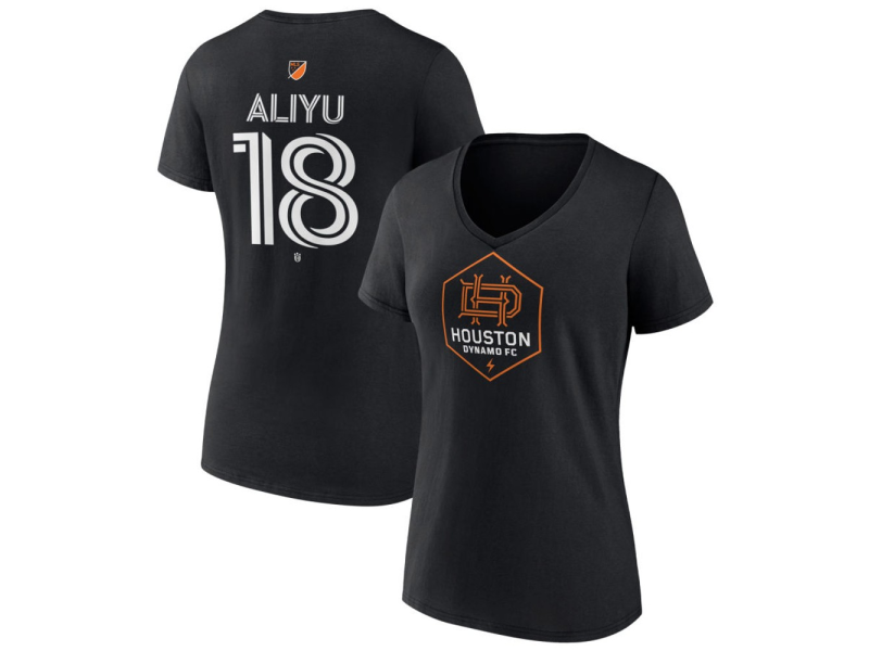 Women's Houston Dynamo FC Authentic Stack #18 Ibrahim Aliyu V-Neck T-Shirt - Black