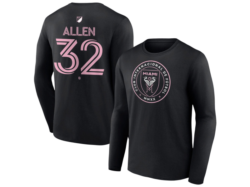 Men's Inter Miami CF Authentic Stack #32 Noah Allen Long Sleeve T-Shirt - Black