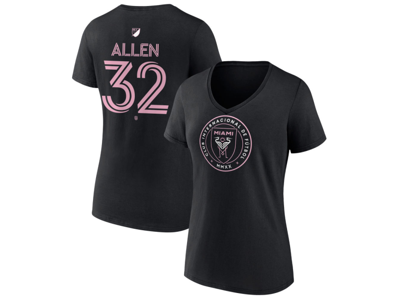 Women's Inter Miami CF Authentic Stack #32 Noah Allen V-Neck T-Shirt - Black