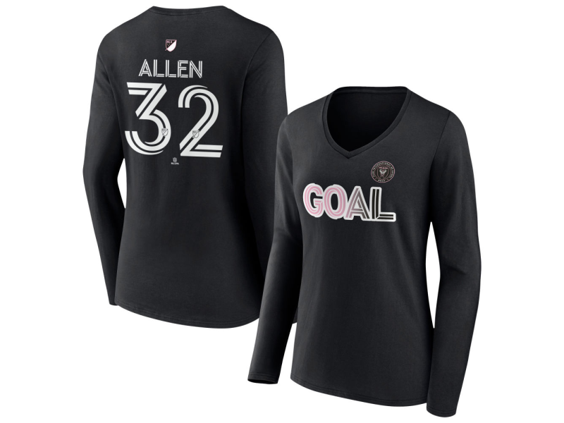 Women's Inter Miami CF Goal #32 Noah Allen V-Neck Long Sleeve T-Shirt - Black