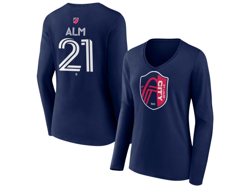Women's St. Louis City SC #21 Rasmus Alm Team Authentic Long Sleeve V-Neck T-Shirt - Navy
