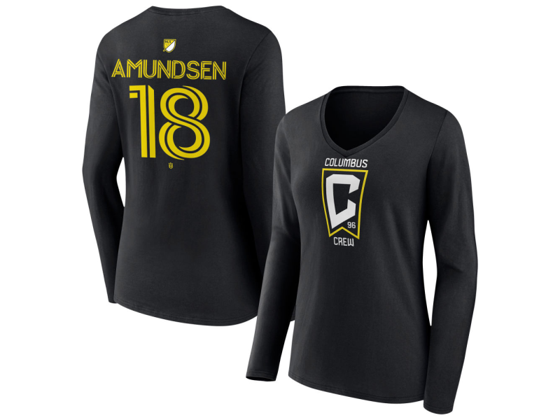 Women's Columbus Crew #18 Malte Amundsen Team Authentic Long Sleeve V-Neck T-Shirt - Black