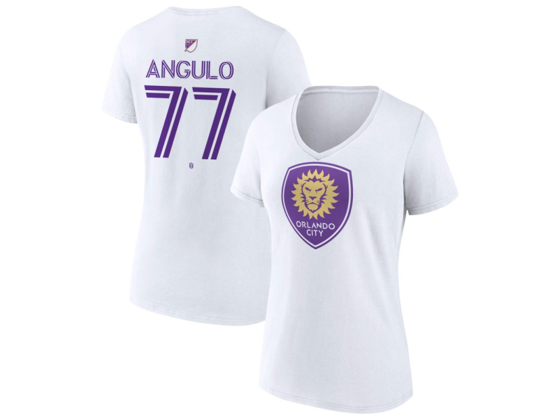 Women's Orlando City SC Authentic Stack #77 Ivan Angulo V-Neck T-Shirt - White