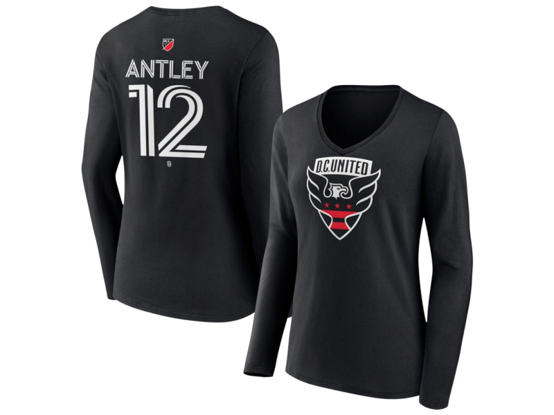 Women's D.C. United #12 Conner Antley Team Authentic Long Sleeve V-Neck T-Shirt - Black