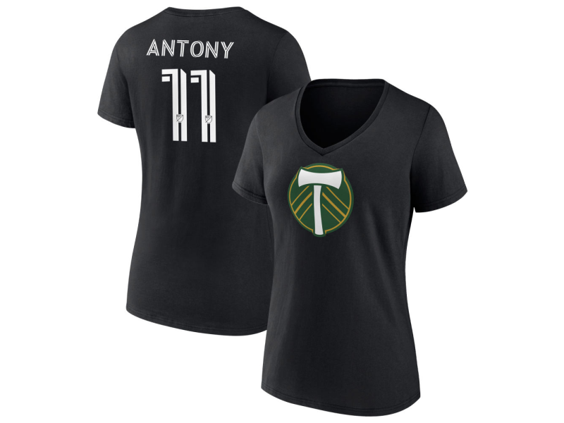 Women's Portland Timbers #11 Antony V-Neck T-Shirt - Black