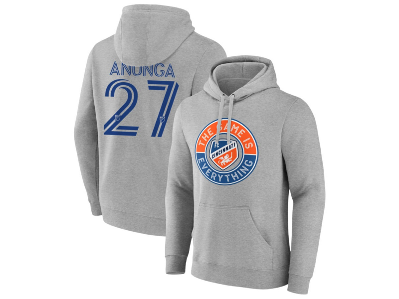Men's FC Cincinnati The Game Is Everything #27 Brian Anunga Pullover Hoodie - Gray