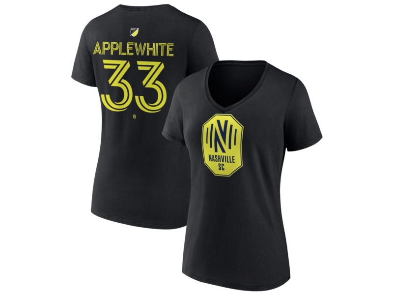 Women's Nashville SC #33 Chris Applewhite Team Authentic V-Neck T-Shirt - Black