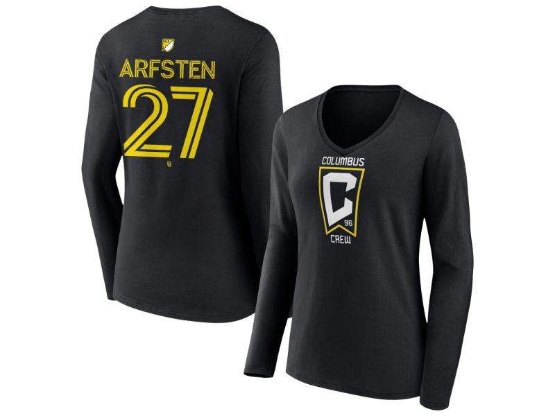 Women's Columbus Crew #27 Max Arfsten Team Authentic Long Sleeve V-Neck T-Shirt - Black