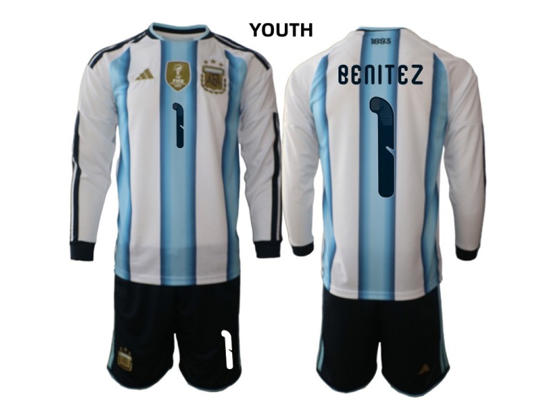Youth BENITEZ Argentina 2026 World Cup Home Fan Jersey - Blue/White
