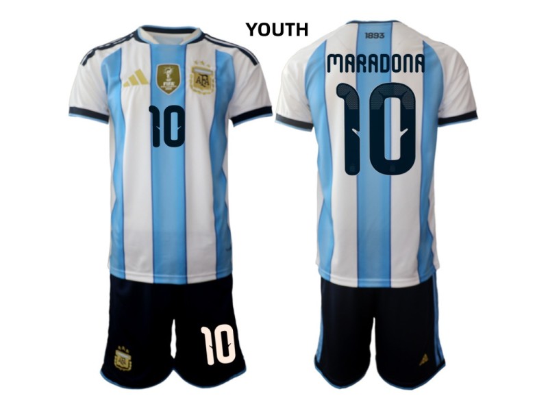 Youth MARADONA Argentina 2026 World Cup Home Fan Jersey - Blue/White
