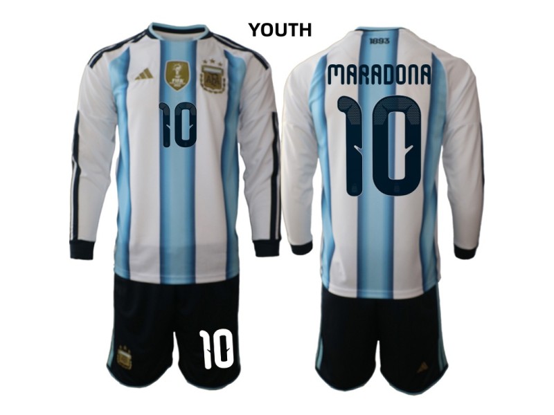 Youth MARADONA Argentina 2026 World Cup Home Fan Jersey - Blue/White