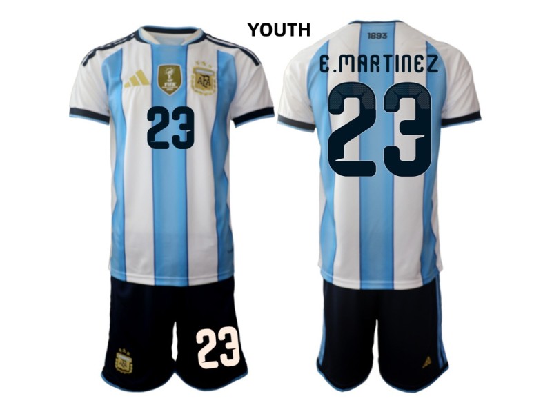 Youth E.MARTINEZ Argentina 2026 World Cup Home Fan Jersey - Blue/White