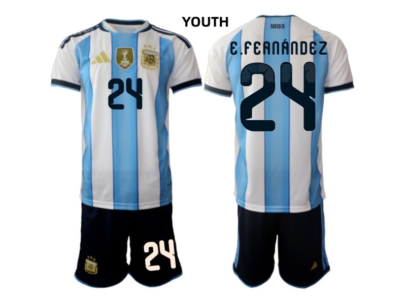Youth E.FEANANDEZ Argentina 2026 World Cup Home Fan Jersey - Blue/White
