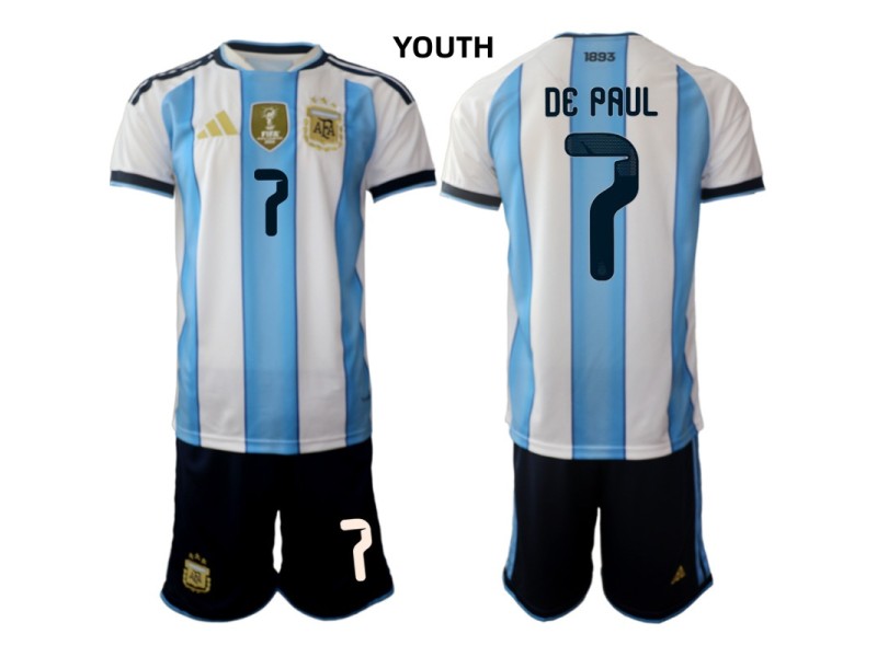 Youth DE PAUL Argentina 2026 World Cup Home Fan Jersey - Blue/White