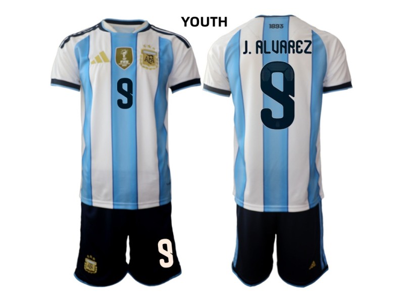 Youth J.ALUAREZ Argentina 2026 World Cup Home Fan Jersey - Blue/White