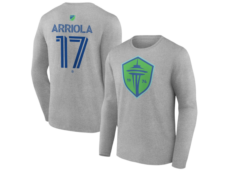 Youth Seattle Sounders FC Authentic Stack #17 Paul Arriola Long Sleeve T-Shirt - Gray