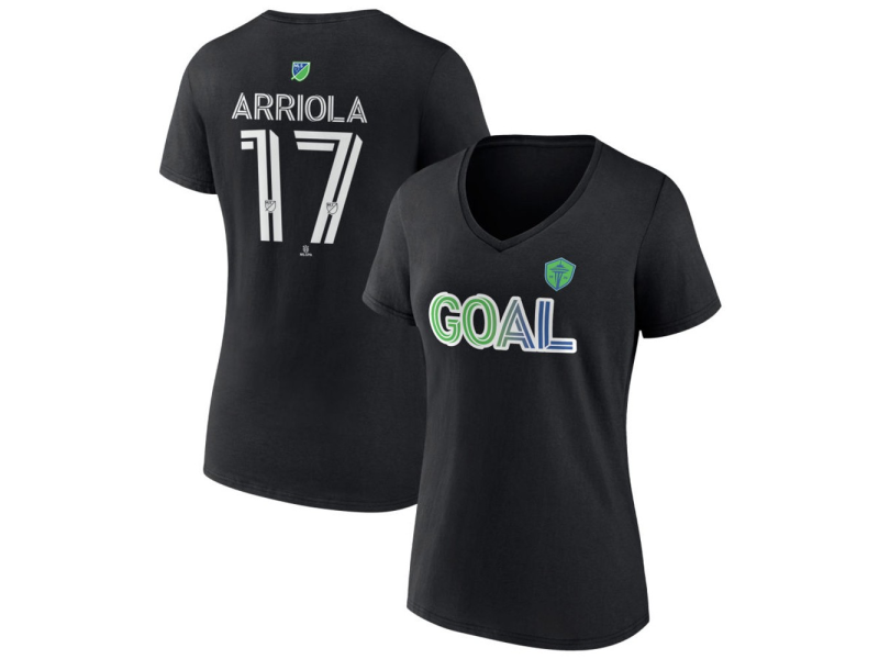 Women's Seattle Sounders FC Goal #17 Paul Arriola V-Neck T-Shirt - Black