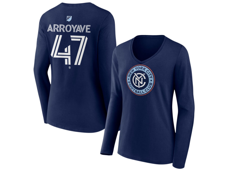 Women's New York City FC #47 Jacob Arroyave Team Authentic Long Sleeve V-Neck T-Shirt - Navy