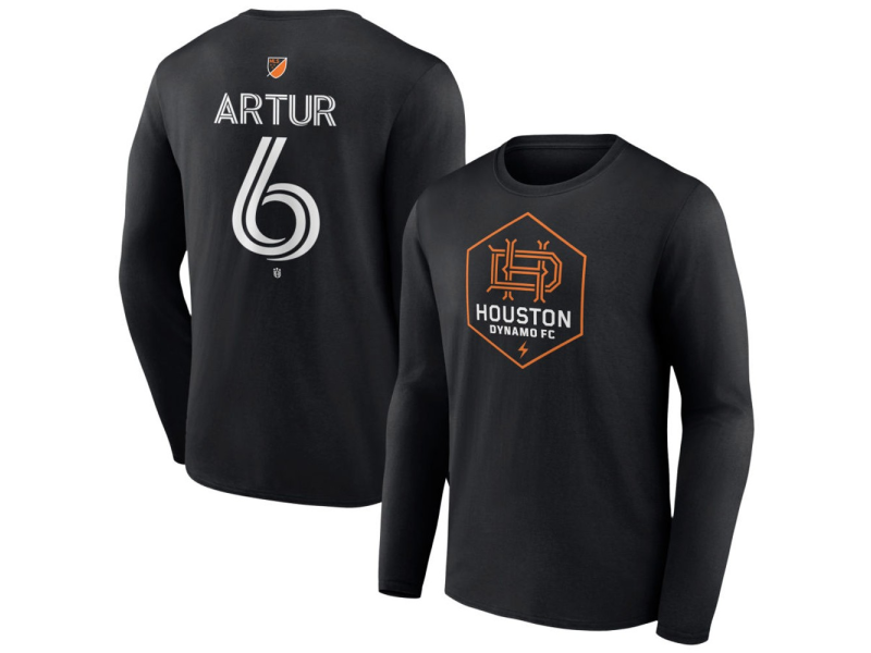 Men's Houston Dynamo FC Authentic Stack #6 Artur De Lima Long Sleeve T-Shirt - Black