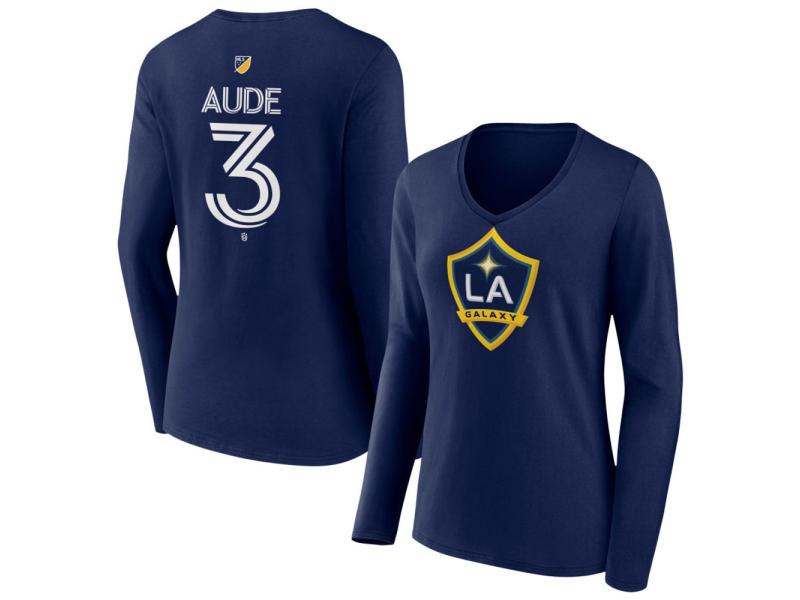 Women's LA Galaxy #3 Julian Aude Team Authentic Long Sleeve V-Neck T-Shirt - Navy