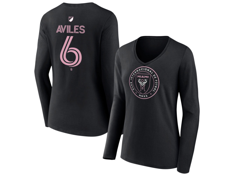 Women's Inter Miami CF Authentic Stack #6 Tomas Aviles Long Sleeve V-Neck T-Shirt - Black