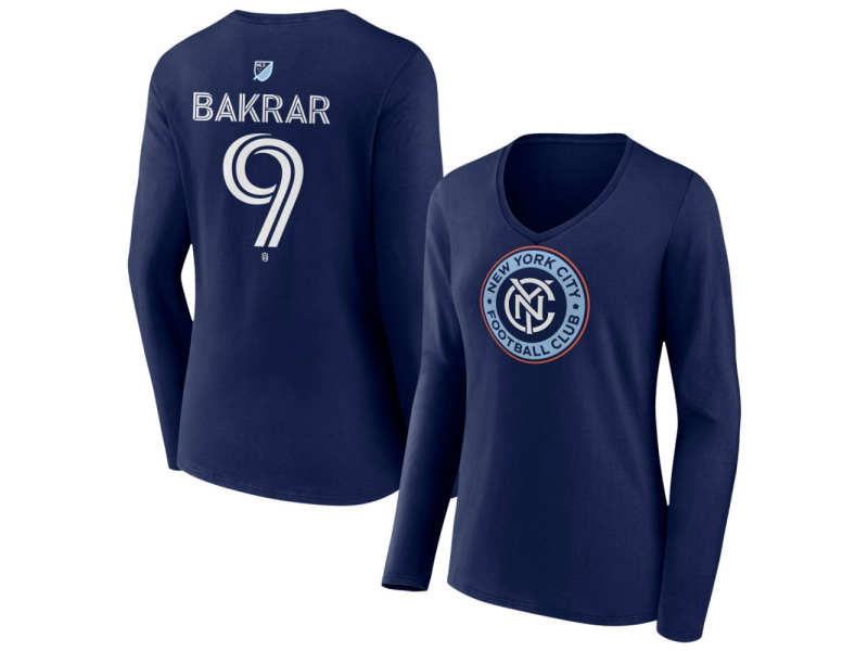 Women's New York City FC #9 Monsef Bakrar Team Authentic Long Sleeve V-Neck T-Shirt - Navy