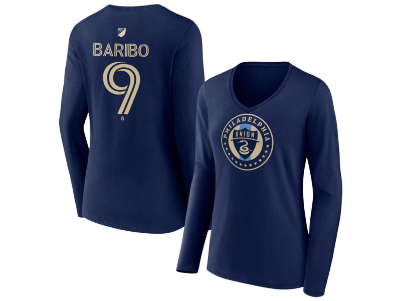 Women's Philadelphia Union #9 Tai Baribo Team Authentic Long Sleeve V-Neck T-Shirt - Navy
