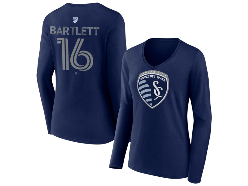 Women's Sporting Kansas City #16 Jacob Bartlett Team Authentic Long Sleeve V-Neck T-Shirt - Navy