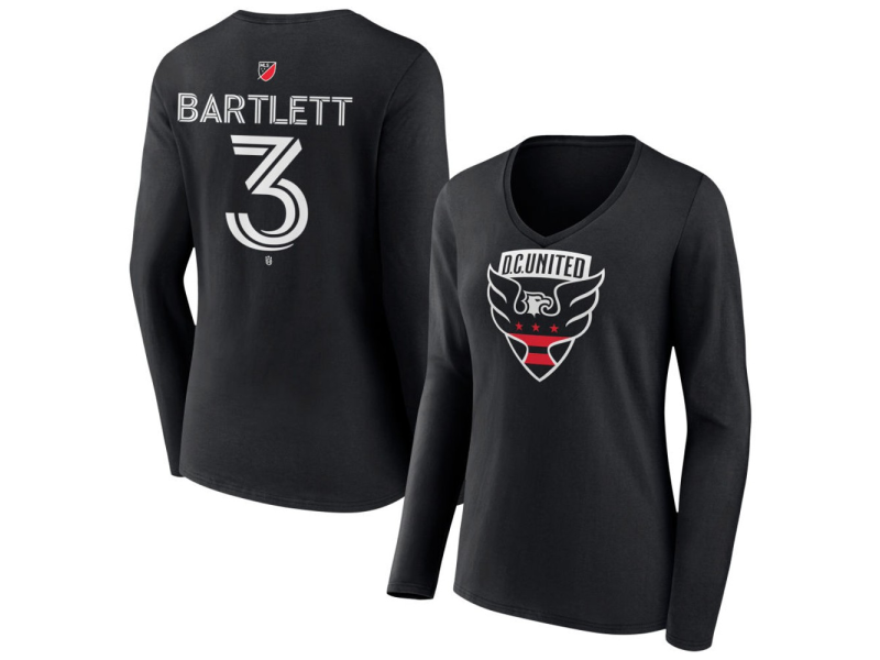 Women's D.C. United #3 Lucas Bartlett Team Authentic Long Sleeve V-Neck T-Shirt - Black