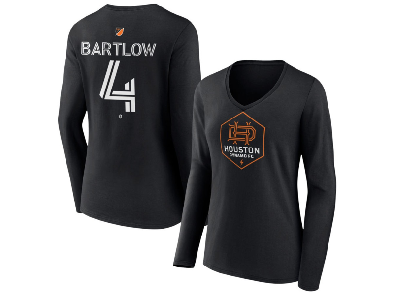 Women's Houston Dynamo FC Authentic Stack #4 Ethan Bartlow Long Sleeve V-Neck T-Shirt - Black