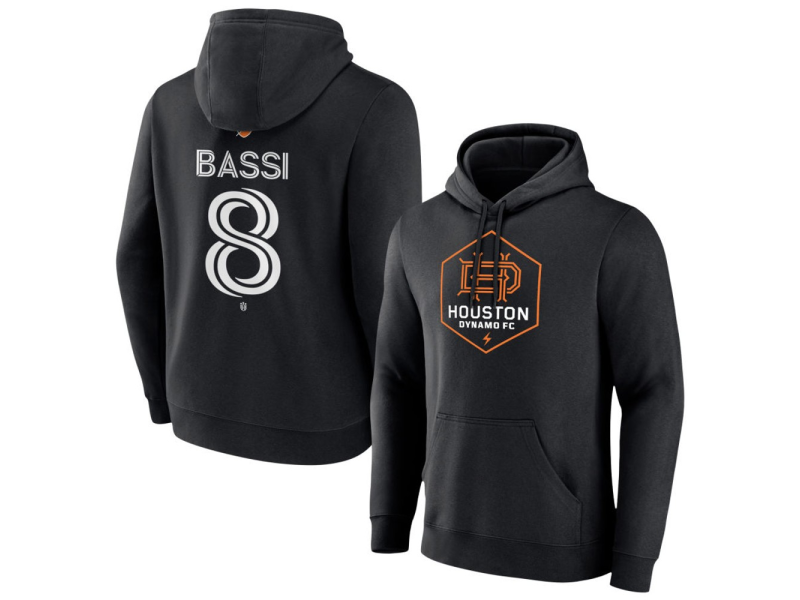Men's Houston Dynamo FC Authentic Stack #8 Amine Bassi Pullover Hoodie - Black