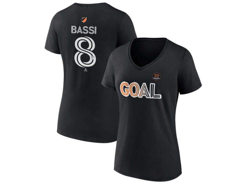 Women's Houston Dynamo FC Goal #8 Amine Bassi V-Neck T-Shirt - Black