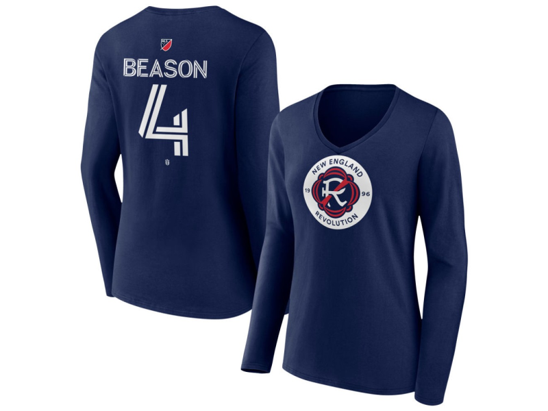 Women's New England Revolution #4 Tanner Beason Team Authentic Long Sleeve V-Neck T-Shirt - Navy