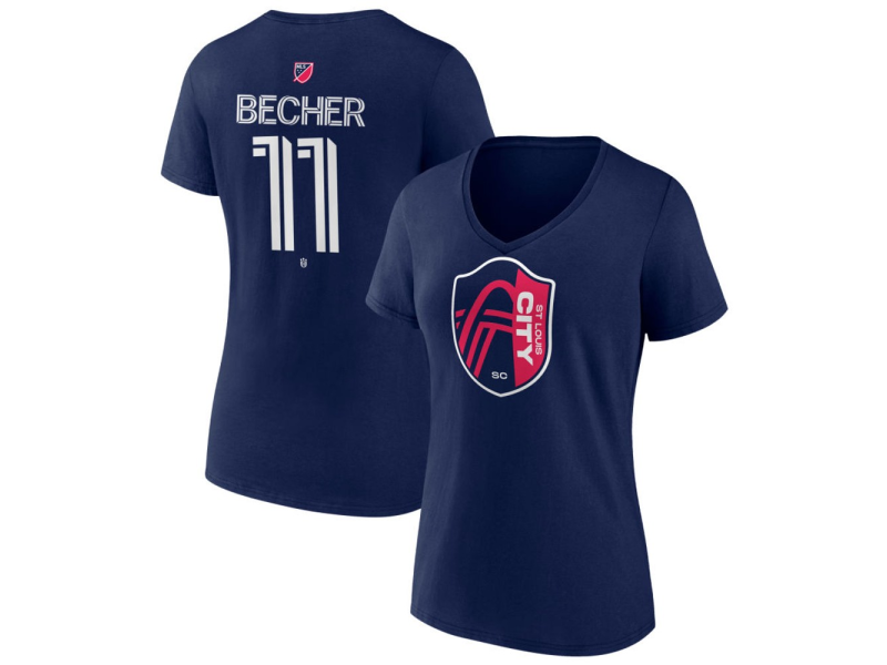 Women's St. Louis City SC #11 Simon Becher Team Authentic V-Neck T-Shirt - Navy