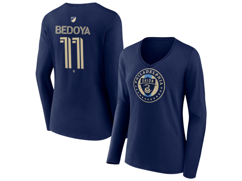 Women's Philadelphia Union #11 Alejandro Bedoya Team Authentic Long Sleeve V-Neck T-Shirt - Navy
