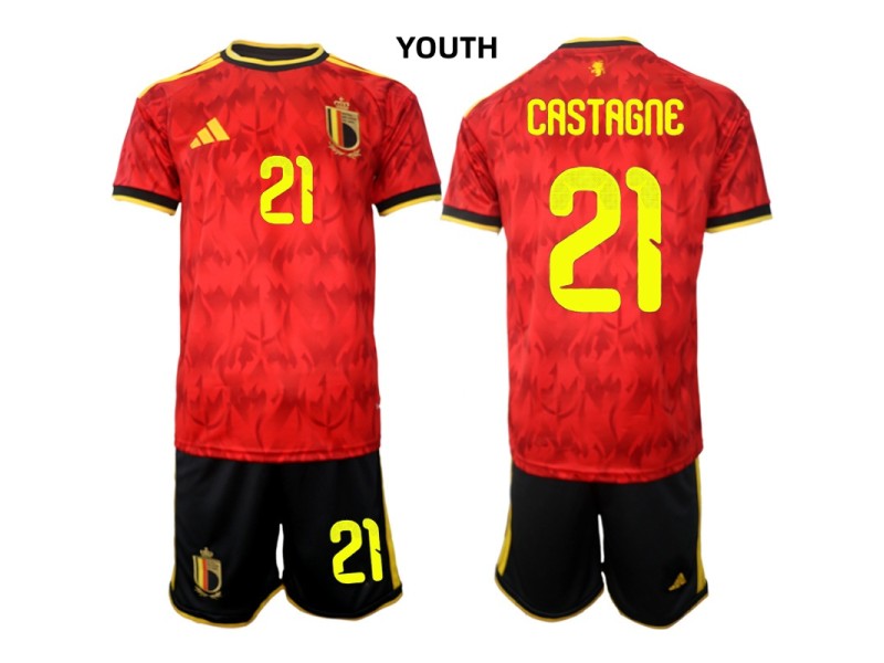 Youth CASTAGNE Belgium 2026 World Cup Home Fan Jersey - Red