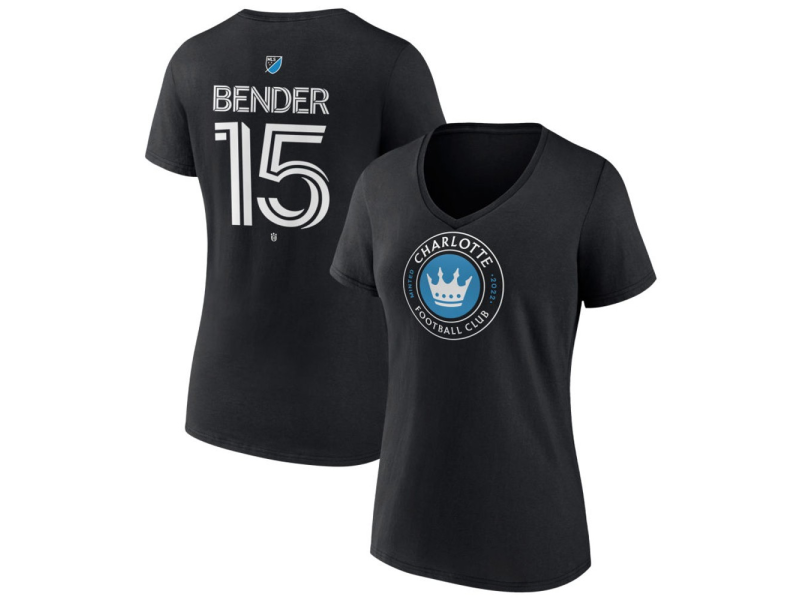 Women's Charlotte FC #15 Ben Bender Team Authentic V-Neck T-Shirt - Black