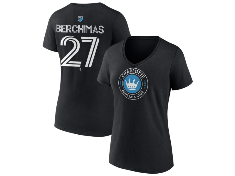 Women's Charlotte FC #27 Nimfasha Berchimas Team Authentic V-Neck T-Shirt - Black