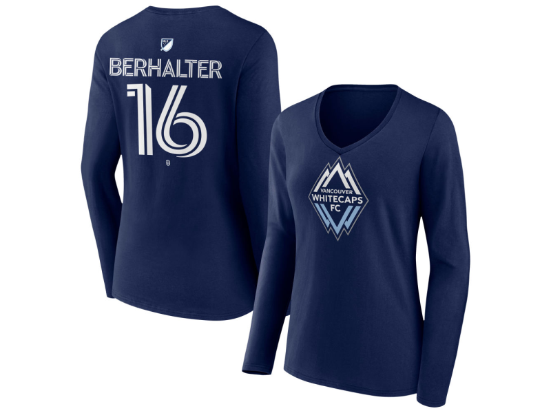 Women's Vancouver Whitecaps FC #16 Sebastian Berhalter Team Authentic Long Sleeve V-Neck T-Shirt - Navy