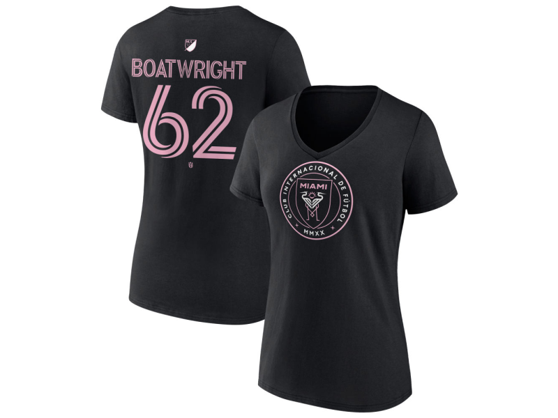 Women's Inter Miami CF Authentic Stack #62 Israel Boatwright V-Neck T-Shirt - Black