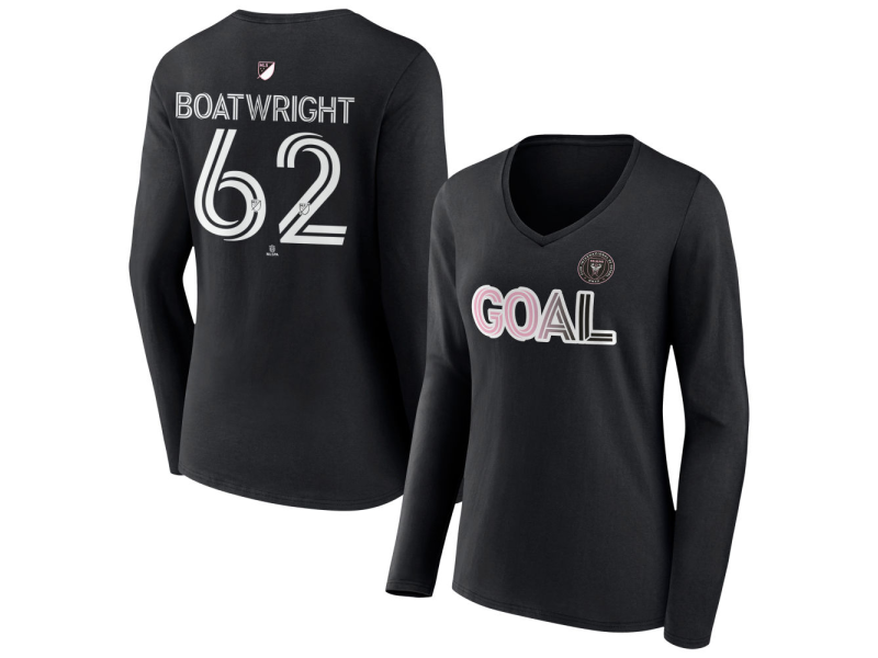 Women's Inter Miami CF Goal #62 Israel Boatwright V-Neck Long Sleeve T-Shirt - Black