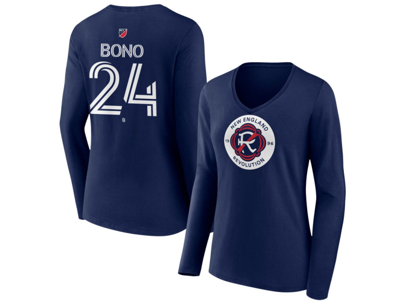 Women's New England Revolution #24 Alex Bono Team Authentic Long Sleeve V-Neck T-Shirt - Navy