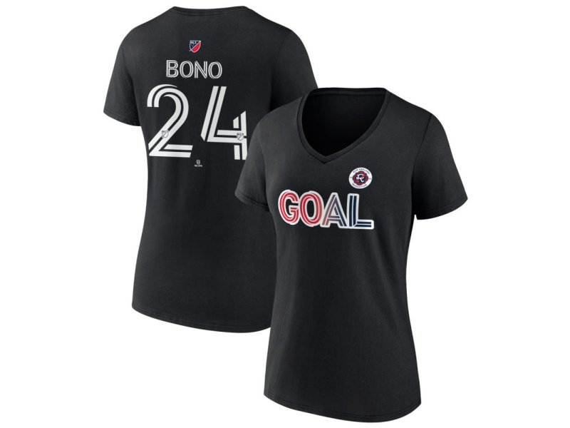 Women's New England Revolution Goal #24 Alex Bono V-Neck T-Shirt - Black