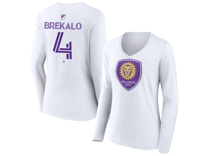 Women's Orlando City SC Authentic Stack #4 David Brekalo Long Sleeve V-Neck T-Shirt - White