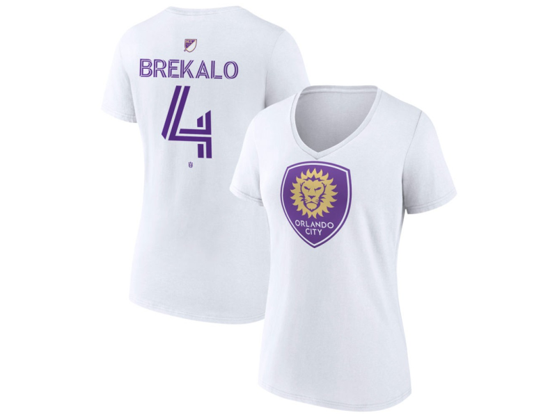 Women's Orlando City SC Authentic Stack #4 David Brekalo V-Neck T-Shirt - White