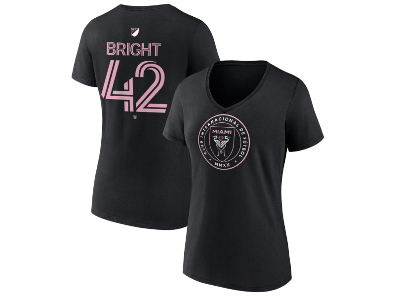 Women's Inter Miami CF Authentic Stack #42 Yannick Bright V-Neck T-Shirt - Black