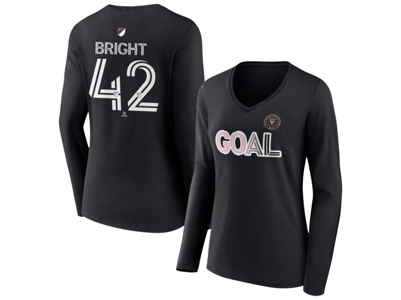 Women's Inter Miami CF Goal #42 Yannick Bright V-Neck Long Sleeve T-Shirt - Black